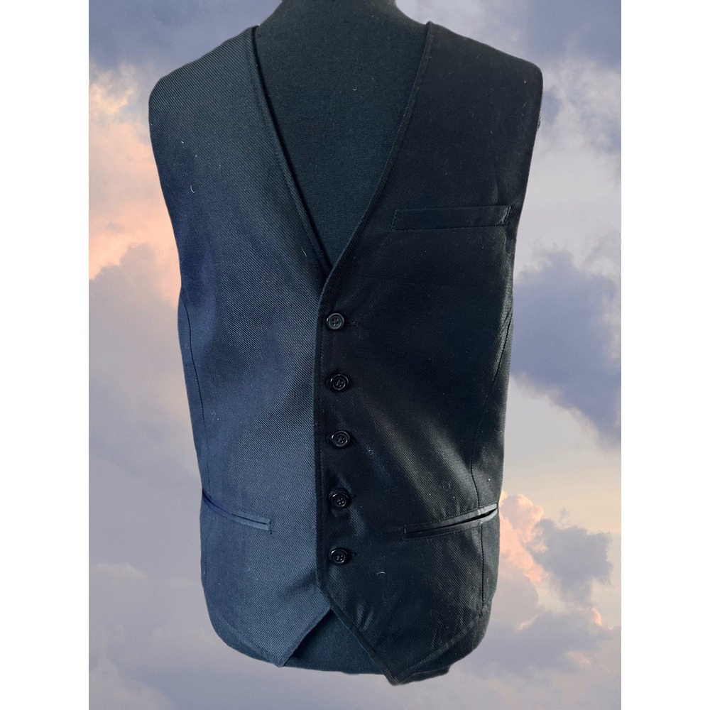 GUESS Vest men small Black Tailored Formal Suit Waistcoat Sz S X64N06R7440